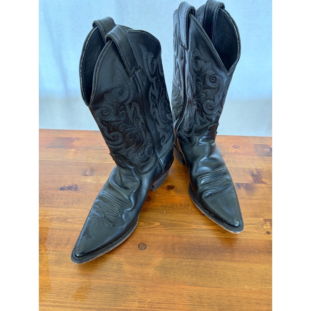 Justin Womens Black Leather Western Cowgirl Boots Pointed Toe L4921 USA 7.5 B